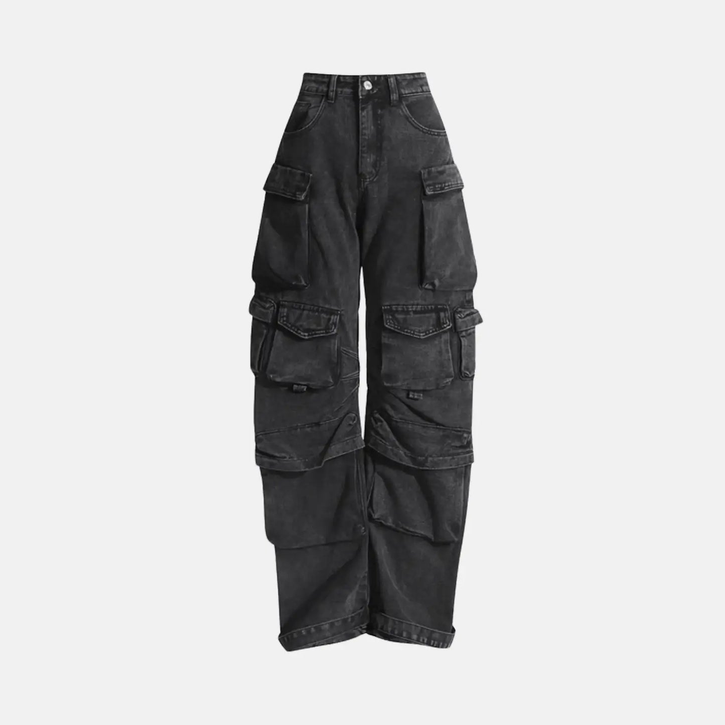 Calça Cargo Cintura Alta com Bolsos Utilitários e Barra Ajustável