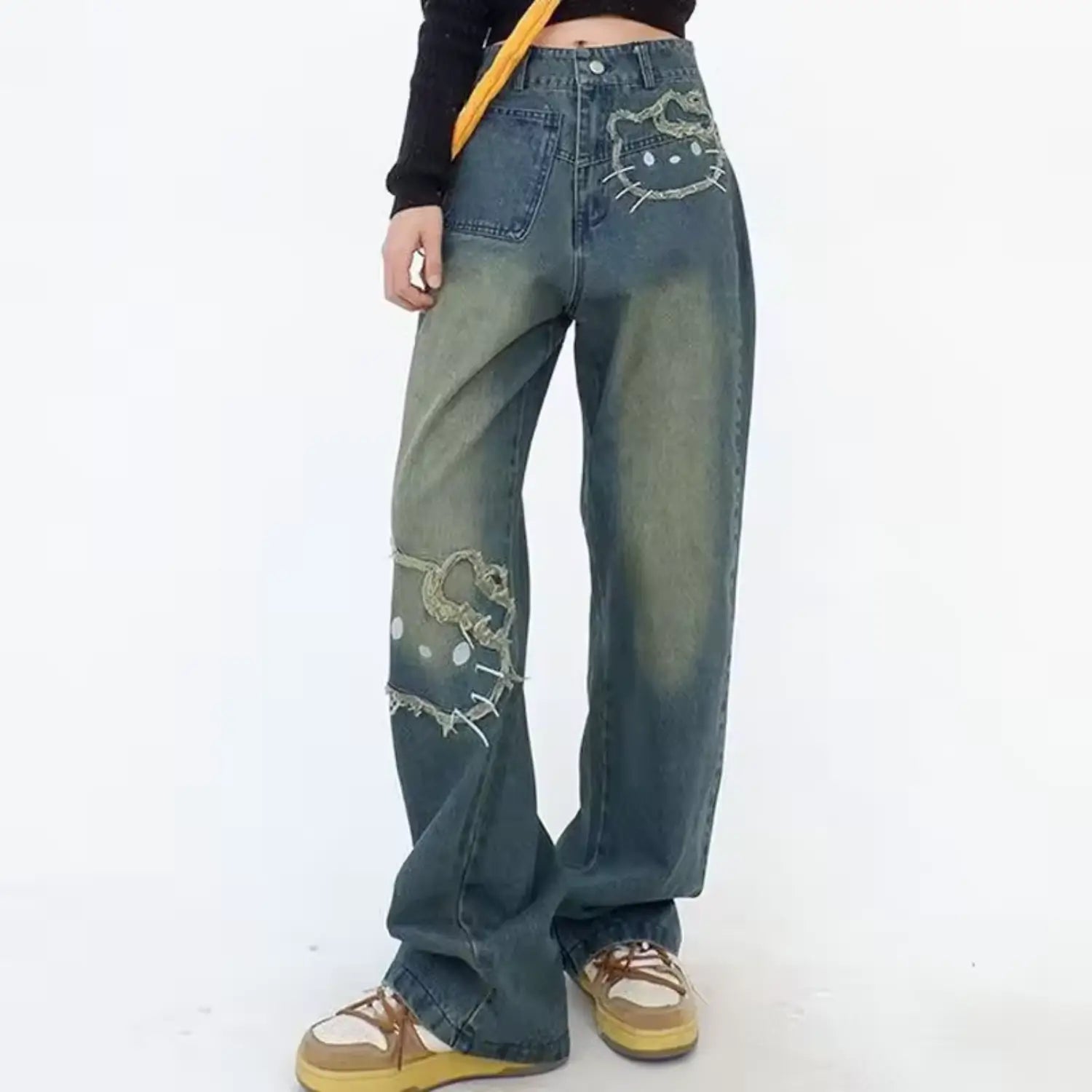 Calça Jeans Streetwear Hello Kitty