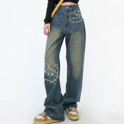 Calça Jeans Streetwear Hello Kitty