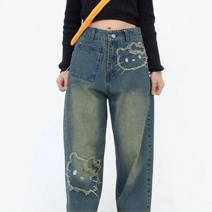 Calça Jeans Streetwear Hello Kitty